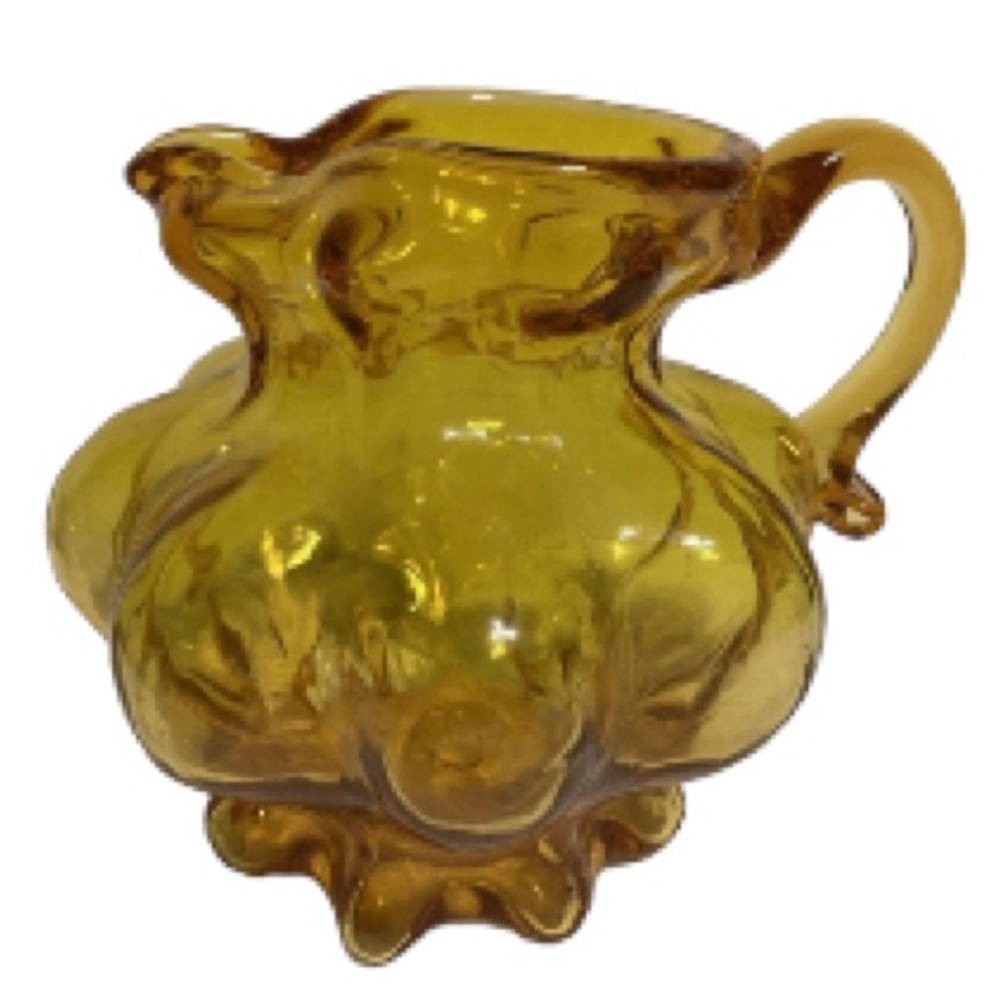 KANAWHA Vintage 1950s Yellow Amber Glass Melon Shape Small Creamer 4 x 4.5 inch